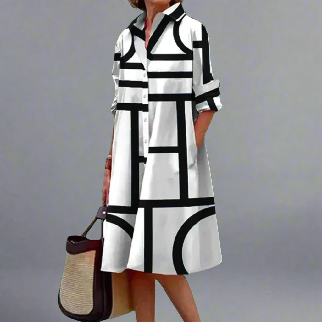 Bethina Elegant Geometric Stripe Midi Dress