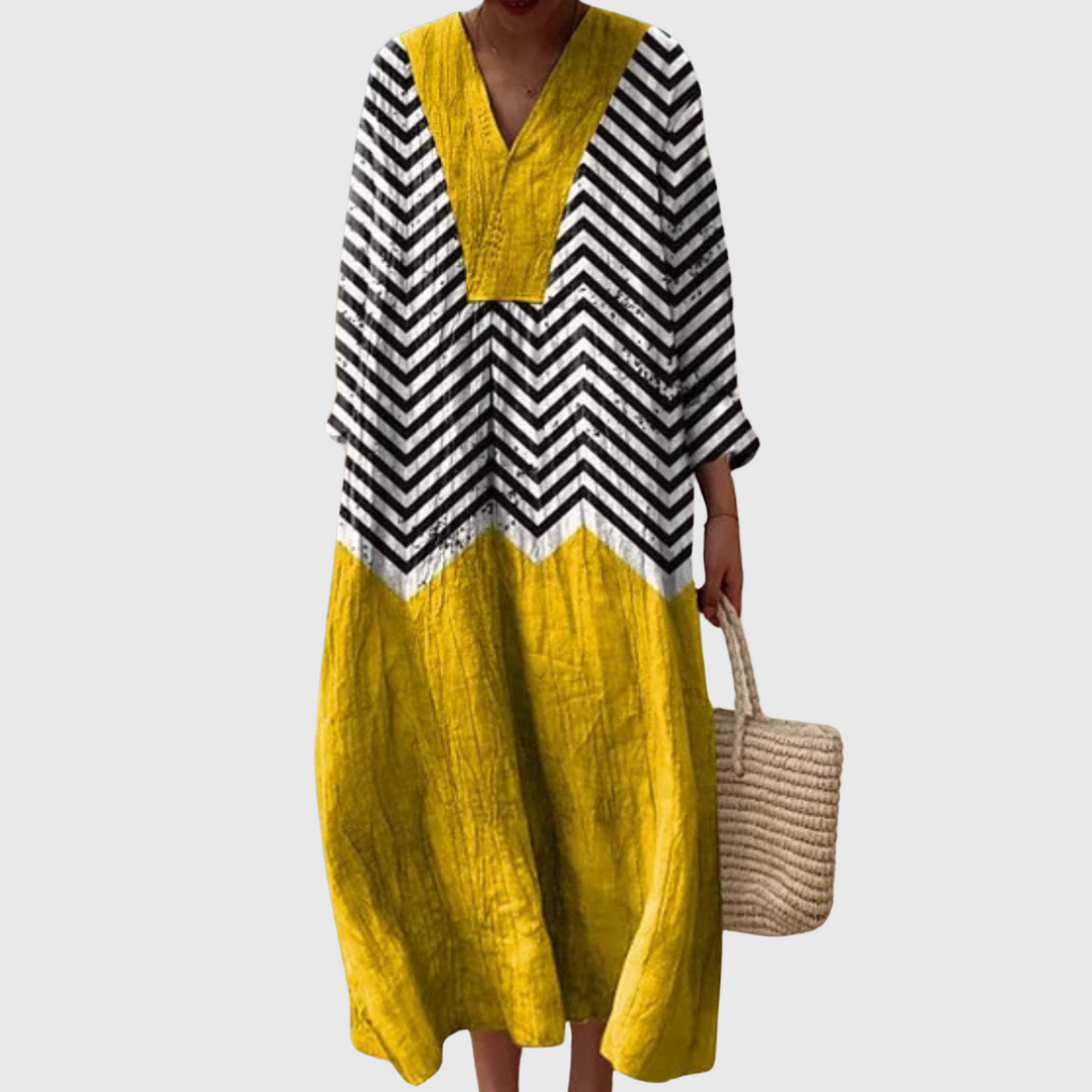 Theresa Chevron Contrast Relaxed Midi Dress