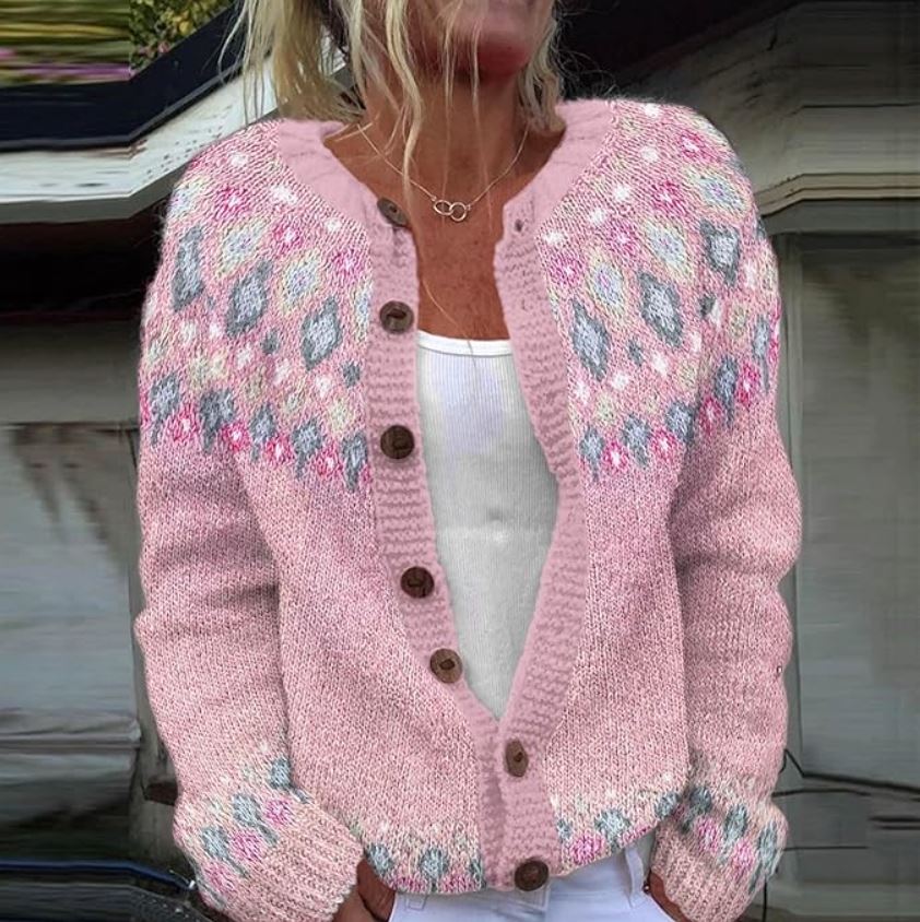 Mary Glee Pink cardigan with print